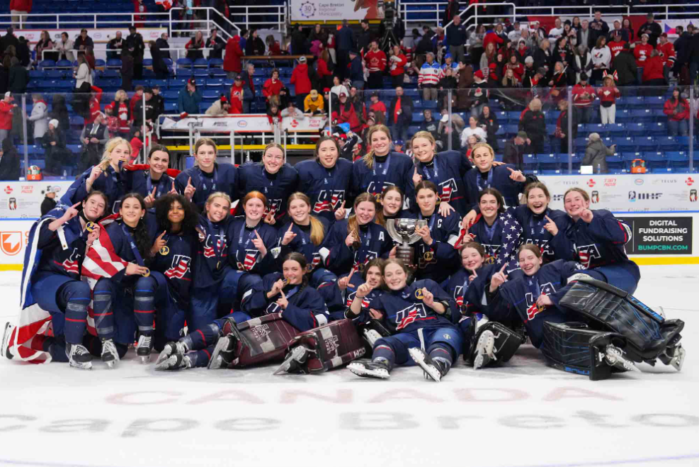 Team USA celebrates their gold medal at the 2026 IIHF U18 World Championships