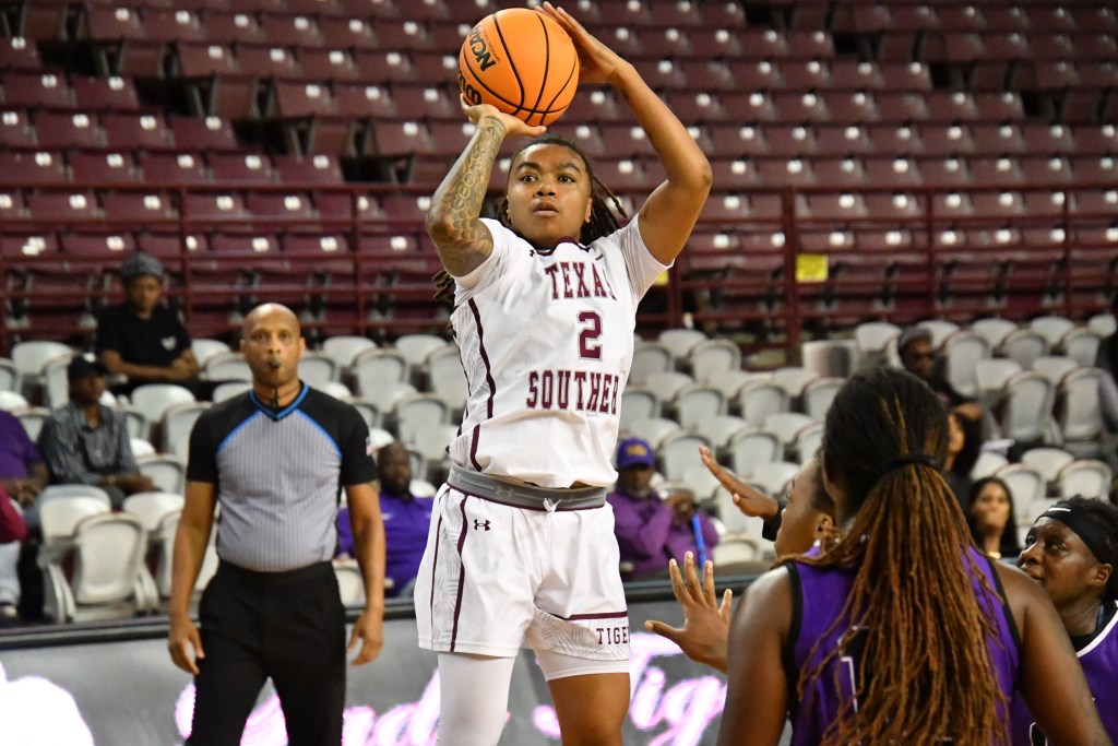 Texas Southern's Daeja Holmes prepares to shoot a shot.