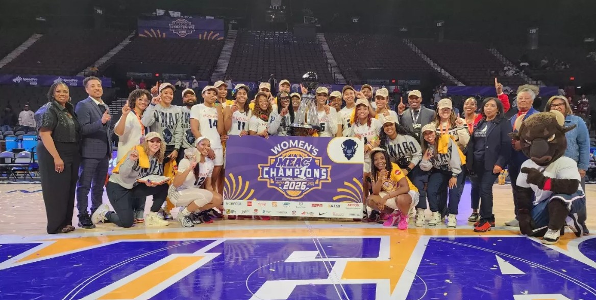 Group photo of Howard celebrating a MEAC tournament championship.