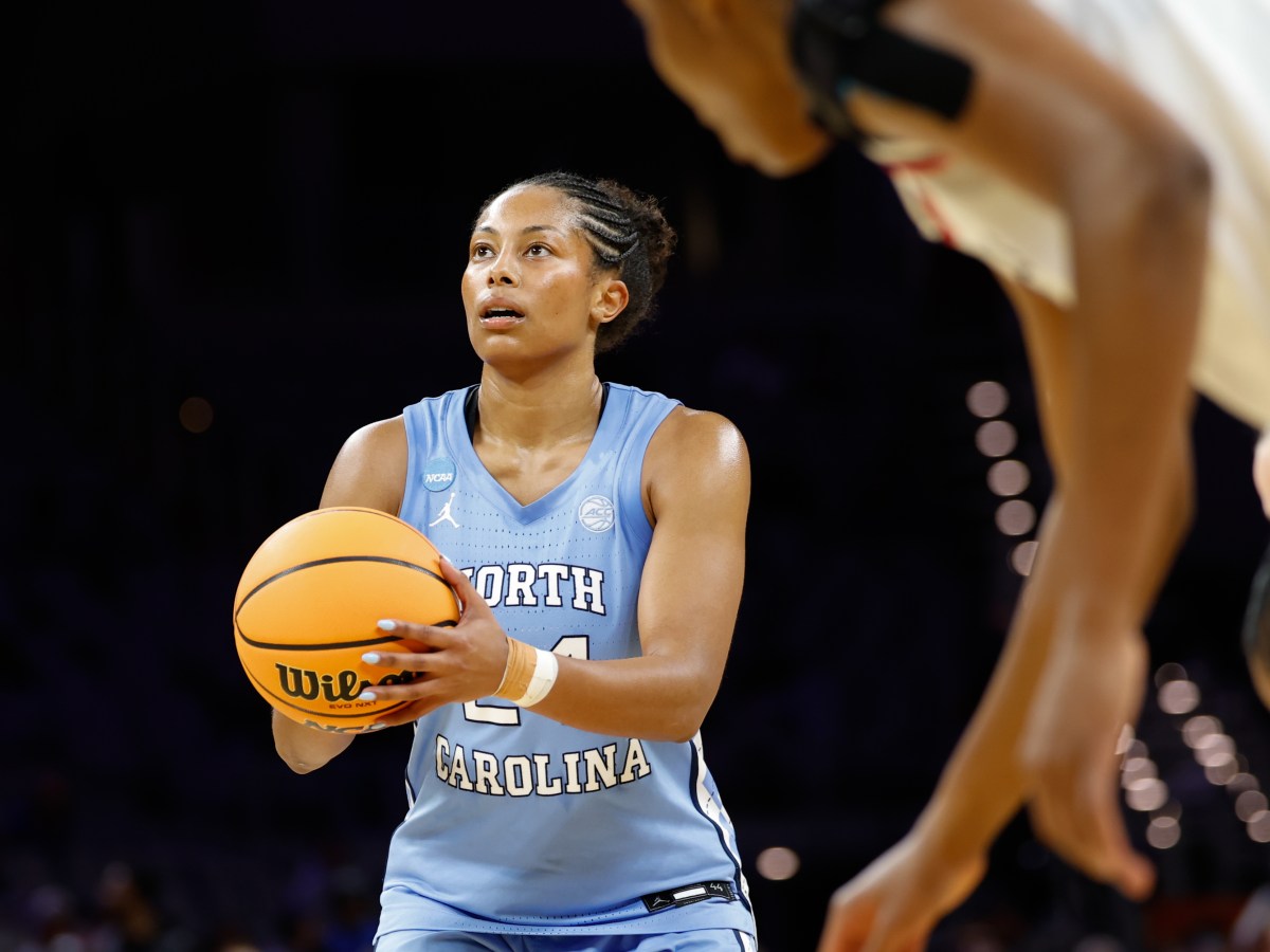 North Carolina guard Indya Nivar prepares to shoot a free throw.
