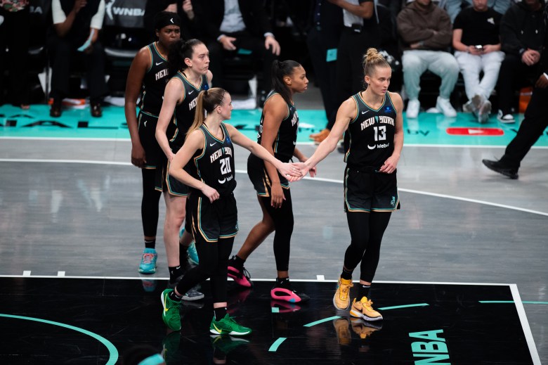 The Liberty's championship winning starting lineup in Jonquel Jones, Breanna Stewart, Sabrina Ionescu, Leonie Fiebich, Betnijah Laney-Hamilton and Sabrina Ionescu