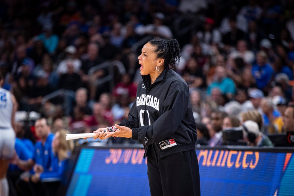 Dawn Staley instructs her team