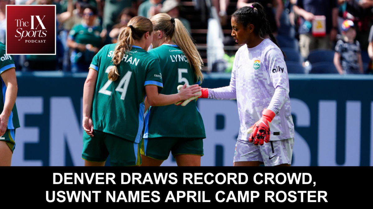 Denver Summit FC forward Natasha Flint (26) high-fives goalkeeper Abby Smith (1) after a match.