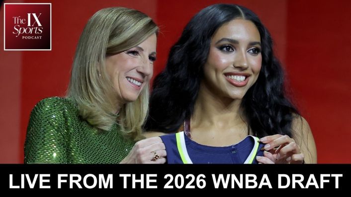 Cathy Engelbert and Azzi Fudd from the WNBA Draft podium.