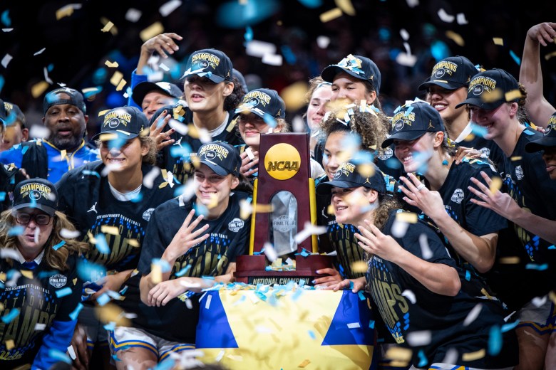 UCLA celebrates winning the 2026 women's basketball national championship