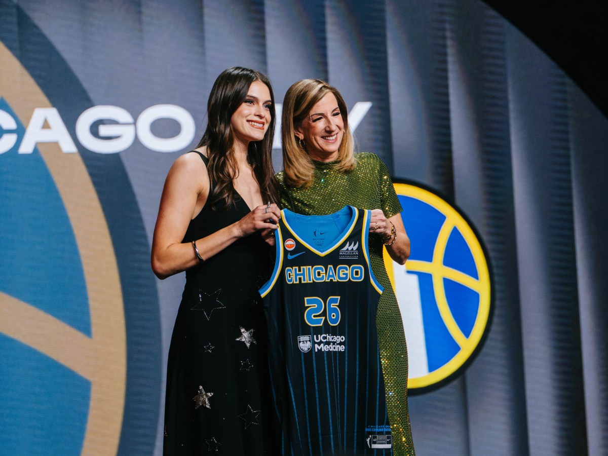 Gabriela Jaquez holds up Chicago Sky jersey