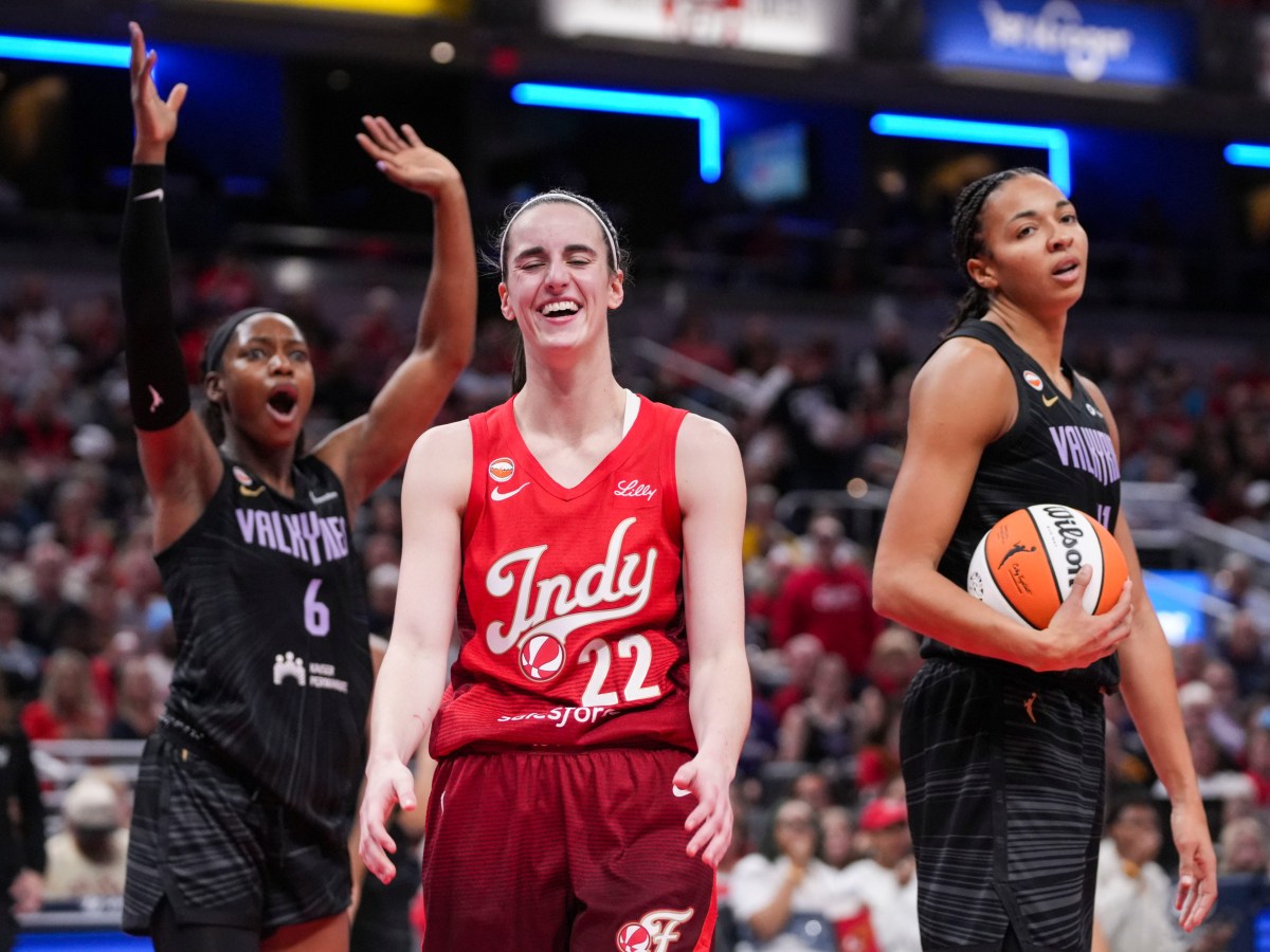 Indiana Fever guard Caitlin Clark (22) smiles Friday, May 22, 2026, during a game at Gainbridge Fieldhouse in Indianapolis.