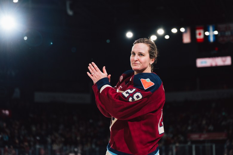 Marie-Philip Poulin with the PWHL's Montreal Victoire.