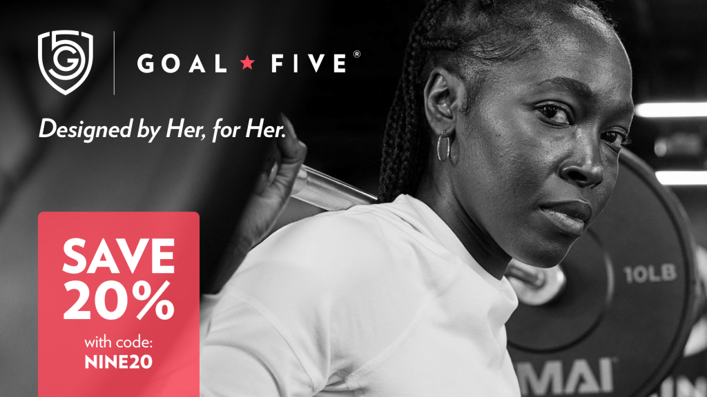 Advertisement for Goal Five with a coupon that says "Save 20% with code NINE20"