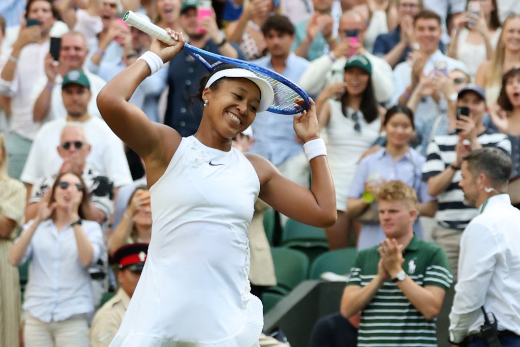 Naomi Osaka reacts at the 2026 Wimbledon Championships