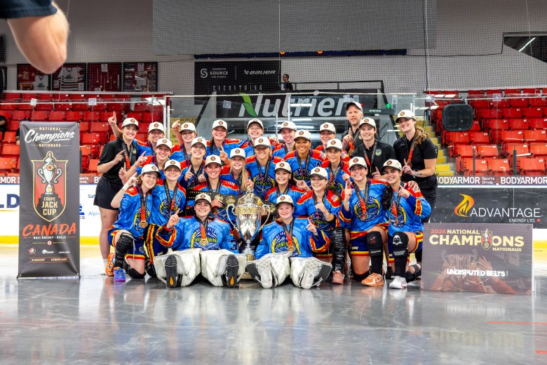BC Selects Women’s Premiere A Team poses after winning Canadian Ball Hockey Nationals