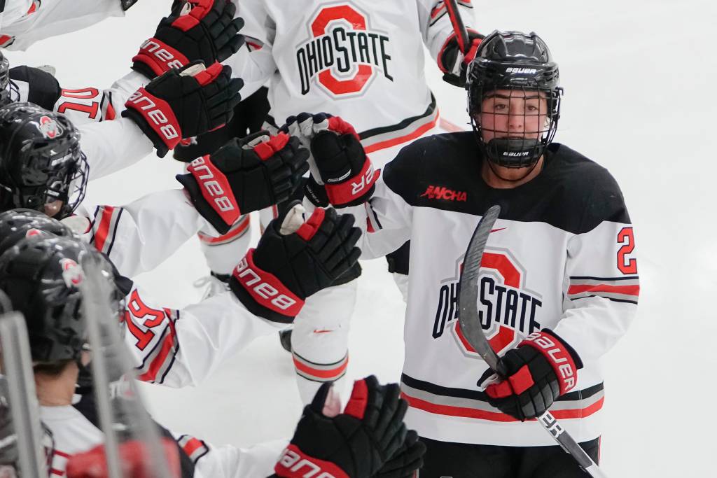 Ohio State junior Makenna Webster celebrates after a goal against Bemidji State on Nov. 19, 2022.