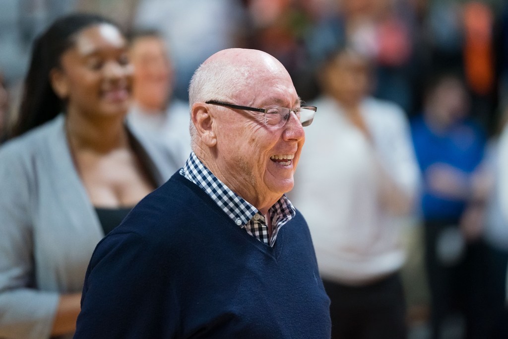 Mike Thibault smiles and looks onward as he's honored at the Sun's final game against the Lynx.