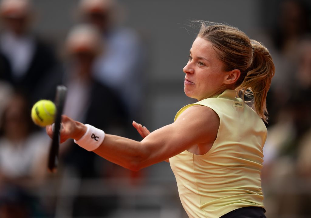 Maja Chwalinska hits a forehand in the 2026 Roland Garros final