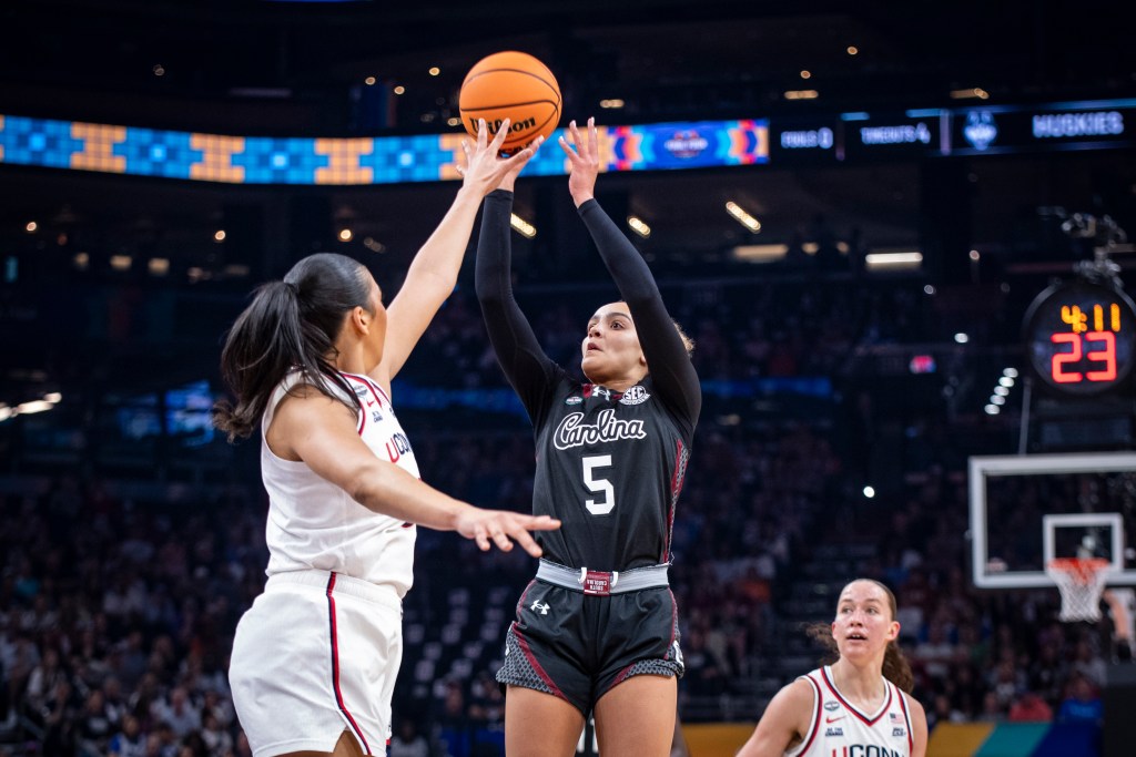 South Carolina guard Tessa Johnson shoots the basketball during the 2026 Final Four.